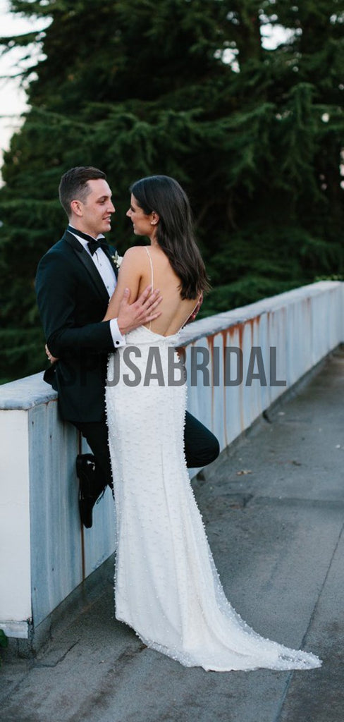 Unique Beaded Open Back Beach Wedding Dresses WD0530