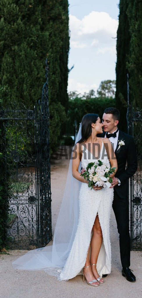 Unique Beaded Open Back Beach Wedding Dresses WD0530