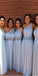 Unique One Shoulder Light Blue Chiffon Bridesmaid Dresses WG734