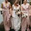 Unique Design Elegant Legant V Neck Blush Pink Long Bridesmaid Dresses WG583