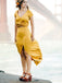 Unqiue Yellow Short Sleeve V-neck Slit Long Bridesmaid Dresses, WG741