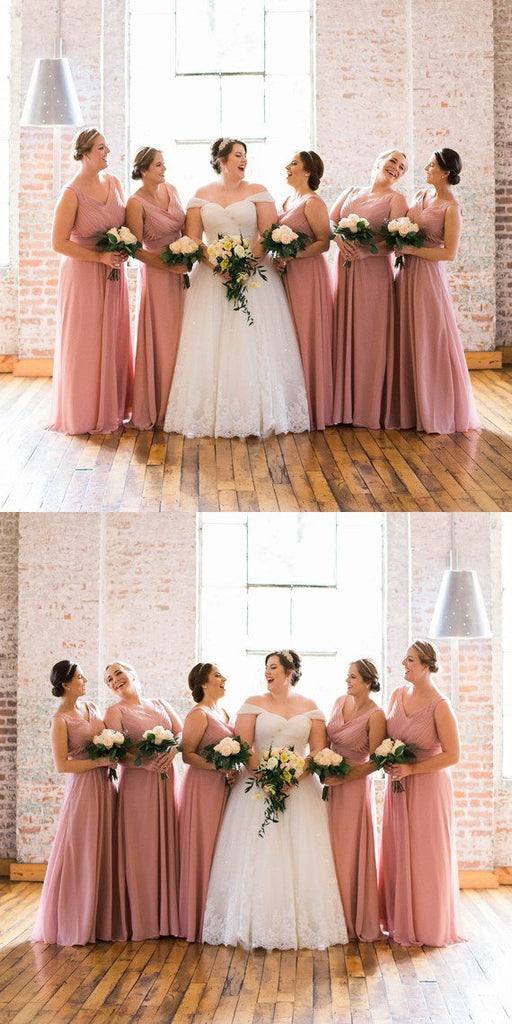 V-Neck Chiffon Long Cheap Popular Best Sale High Quality Bridesmaid Dresses