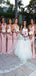 V-Neck Pink Side Slit Mermaid Simple Formal Elegant Bridesmaid Dresses  WG594