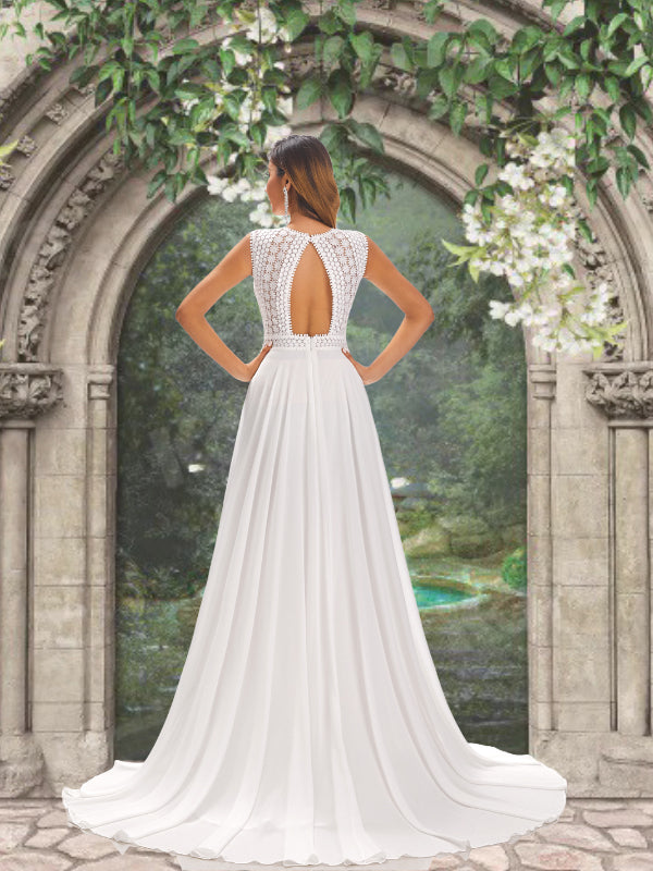 Sexy Bohemian Sleeveless Lace Top Open Back A-line Long Wedding Dress, WD3098