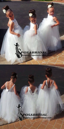 White Scoop Cute Lovely Affordable New Flower Girl Dresses, Junior Bridesmaid Dresses, FG126