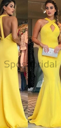 Yellow Long Open Back Mermaid Elegant Prom Dresses, Evening dress PD1689
