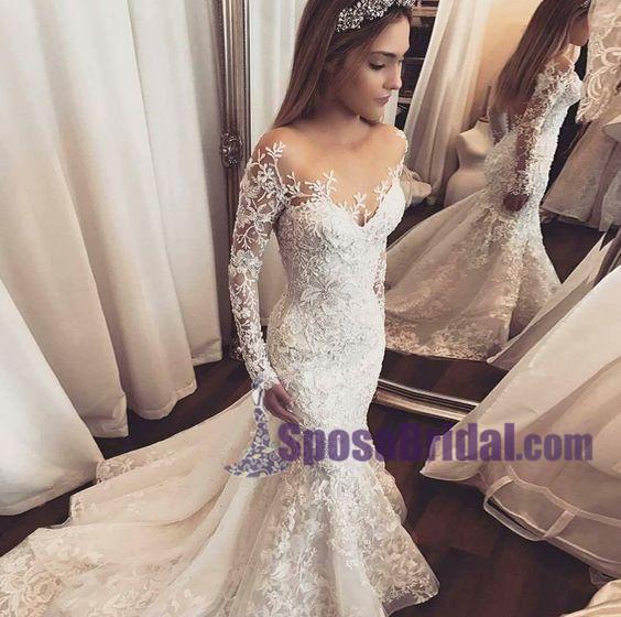 Long Sleeves Lace Ivory  Hot Sales Spring Wedding Dresses, WD0262