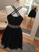 Sexy Backless Short Rhinestone Black Homecoming Dresses, CM485