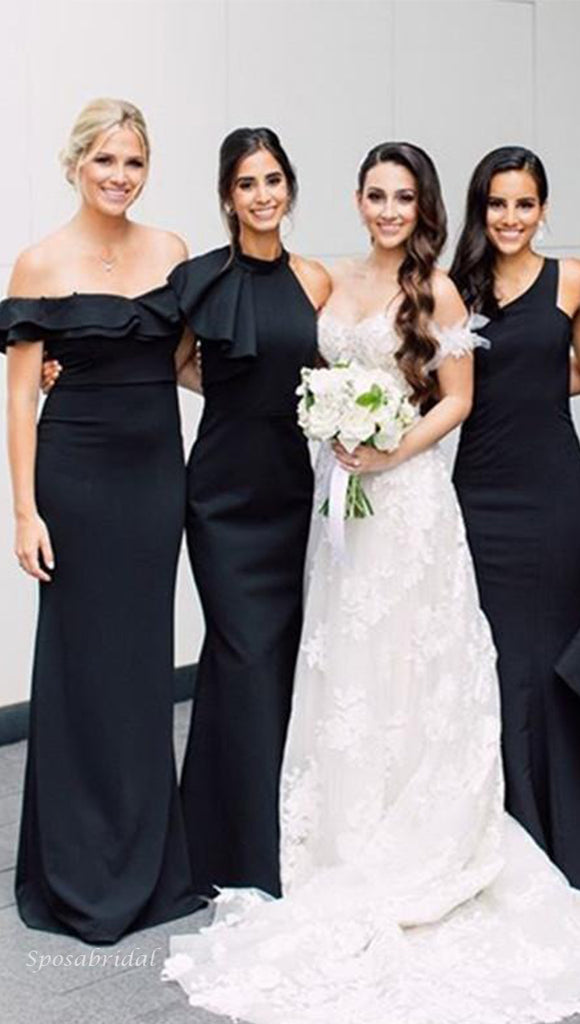 Black Mismatched Mermaid Long Custom Elegant Long Bridesmaid Dress, BD3243