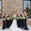 Mismatched Black Soft Satin Sleeveless Mermaid Floor Length Bridesmaid Dress, BD3286