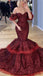 Burgundy Sexy Off-shoulder Sweetheart Mermaid Trumpet Long Prom Dress, PD3433