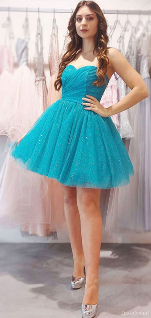 Charming Turquoise Strapless Sweetheart Short A-line Mini Homecoming Dress, HD3079