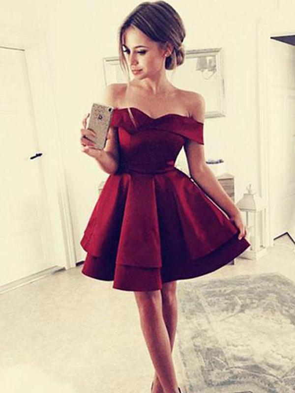 Cheap Simple Off Shoulder Dark Red Homecoming Dresses 2018, CM443 - SposaBridal