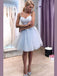 Cute Pale Blue Spaghetti Strap Sweetheart Lace Top A-line Mini Homecoming Dress, HD3052