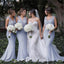 Elegant Dusty Blue Tulle Strapes V-neck Mermaid Long Bridesmaid Dress, BD3231