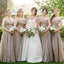 Elegant Dusty Champagne Strapless A-line Pleats Long Bridesmaid Dress, BD3282