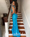 Sexy Satin Spaghetti Straps V-Neck Sleeveless Mermaid Long Prom Dresses With Feather,PD3657