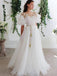 Elegant Floral Organza Ruffle Sleeve A-line Long Wedding Dress, WD3041