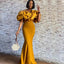 Elegant Ginger Yellow Off-shoulder Ruffle Top Mermaid Long Bridesmaid Dress, BD3232