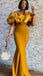 Elegant Ginger Yellow Off-shoulder Ruffle Top Mermaid Long Bridesmaid Dress, BD3232