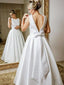 Elegant Jewel Neck Open Back With Bow Tie Beads Top A-line Long Wedding Dress, WD3046