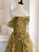 Elegant Off-shoulder Olive Green With Yellow Lace A-line Long Prom Dress, PD3425