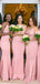 Elegant Spaghetti Strap Blush Pink Mermaid Long Bridesmaid Dresses, BD3095