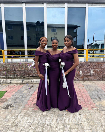 Sexy Off Shoulder V-Neck Soft Satin Sleeveless Mermaid Floor Length Bridesmaid Dresss, BD3288