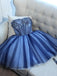 Gradient Blue Spaghetti Strap Sweetheart Beads A-line Short Homecoming Dress, Hoco Dress, HD3069