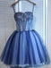 Gradient Blue Spaghetti Strap Sweetheart Beads A-line Short Homecoming Dress, Hoco Dress, HD3069