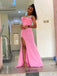 Hot Pink One-shoulder Side-slit Mermaid Long Bridesmaid Dresses, BD3176