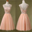 Peach Tulle Beaded Short Cute homecoming prom dresses, CM0031