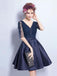 Cheap Short Cute Long Sleeve Lace Navy Homecoming Dresses 2018, CM468 - SposaBridal