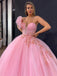 Luxury Pink One-shoulder Sweetheart Beads Appliques A-line Long Prom Dress, PD3411