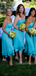 Malibu Blue Straight Across Chiffon Cozy Beach Wedding Tea-length Midi Bridesmaid Dress, BD3050