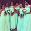 Mint-green Illusion One-shoulder Sweetheart Chiffon A-line Long Bridesmaid Dress, BD3063