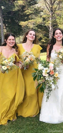 Elegant Mismatched Yellow Modest Cheap Chiffon Long A-line Bridesmaid Dresses, WG699