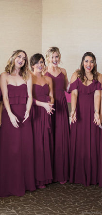 Mismatched Mulberry Cheap A-line Long Bridesmaid Dresses, BD3215