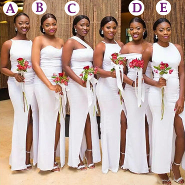 Mismatched White Mermaid Sexy Side-slit Long Sexy Bridesmaid Dresses, BD3218