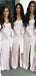 Unique Scoop Ivory Bowknot Side-slit Mermaid Long Bridesmaid Dresses, WG736