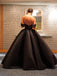 Black Modest Ball Gown, Long Elegant Unique Design Off the Shoulder Formal Prom Dresses, PD1295