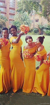 Off-shoulder Yellow Strapless Mermaid Floor-length Bridesmaid Dress, BD3146