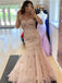 Pearl Pink Strapless Sexy Lace Sweetheart Mermaid Trumpet Long Prom Dress, PD3418