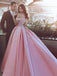 Pink Off-shoulder Lace Top A-line Long Prom Dress, PD3224