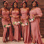 Pink Mismatched Spaghetti Strap Sweetheart Side-slit Mermaid Bridesmaid Dress, BD3169