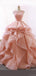 Sweet Pink Sleeveless Lace Jewel-neck A-line Long Ruffle Prom Dress, PD3033