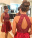 Sexy Two Piece Short Rhinestone Cute Red Homecoming Dresses, CM484