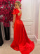 Red One-shoulder With Bow Tie Side-slit A-line Long Prom Dress, PD3381