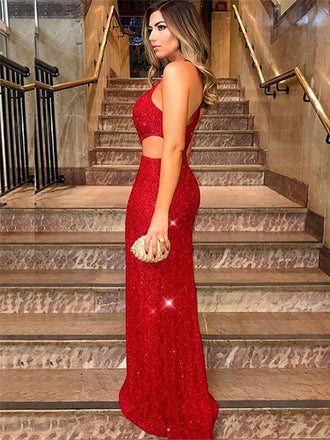 Red Sexy One-shoulder Stylish Open Back Side-slit Mermaid Long Prom Dress, PD3439