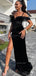 Sexy Black Off-shoulder Spaghetti Straps Side-slit Mermaid Long Prom Dress, PD3492